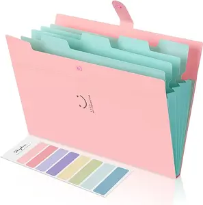 Expanding File Folder 5 Pockets,Letter A4 Paper Accordion Document Organizer (Pink)