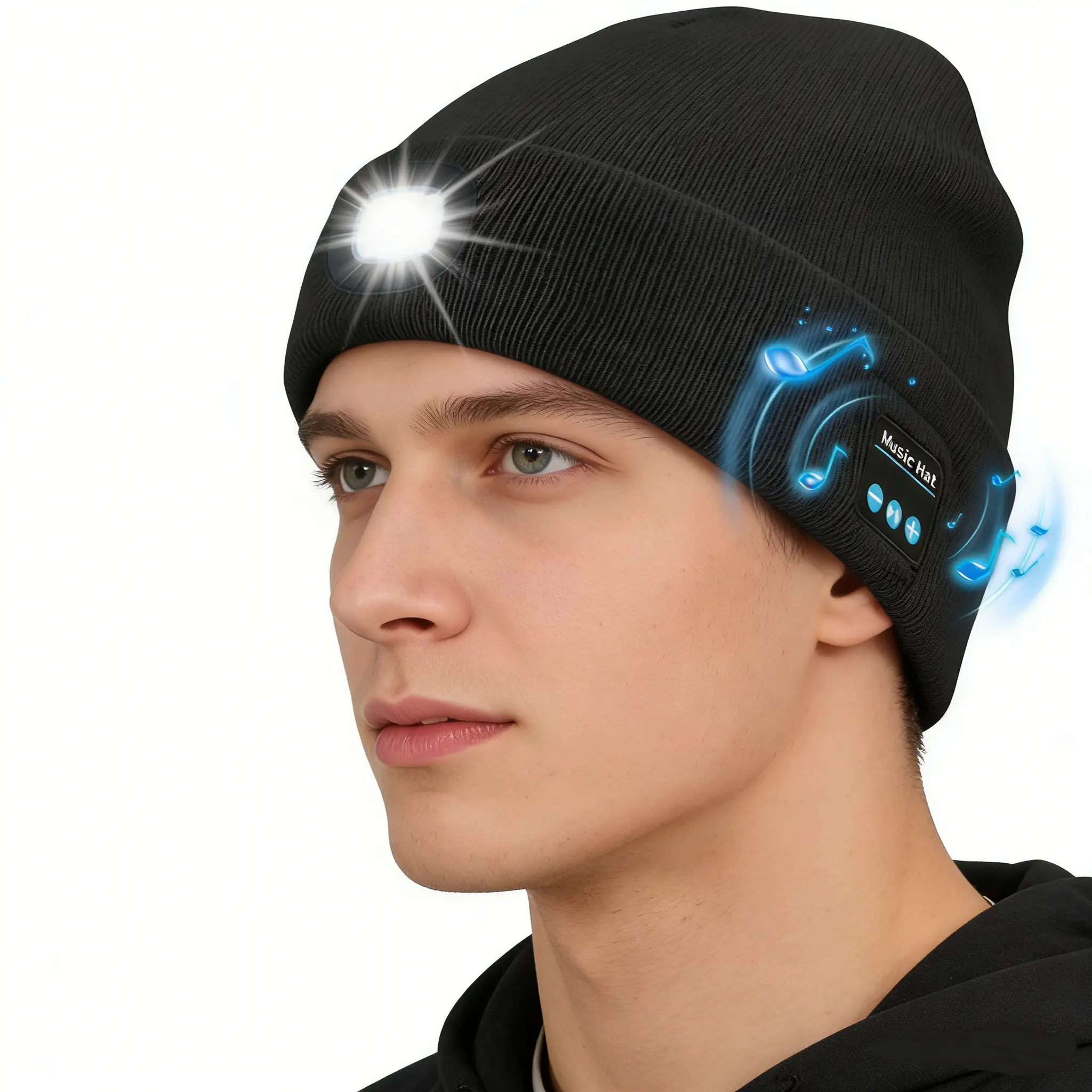 Bluetooth Beanie with The Light, Unique Tech Gifts for Men Husband Him Teen, Wireless Headphones for Fishing Jogging Working, Christmas Stocking