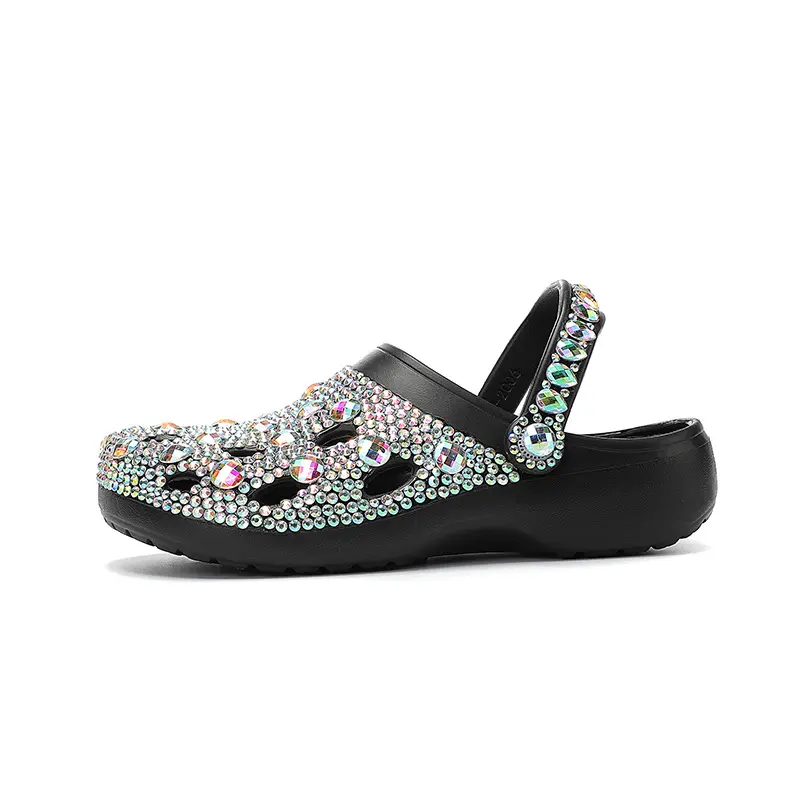 2026 New Trendy Thick-Soled Rhinestone Clogs Casual Shoes Handmade Two-Dimensional Shoes, Men Women Shoes Slippers Handcrafted-hole Shoes, Stylish Casual Sandals, Featuring Diamond Embellishments, Thick EVA Soles