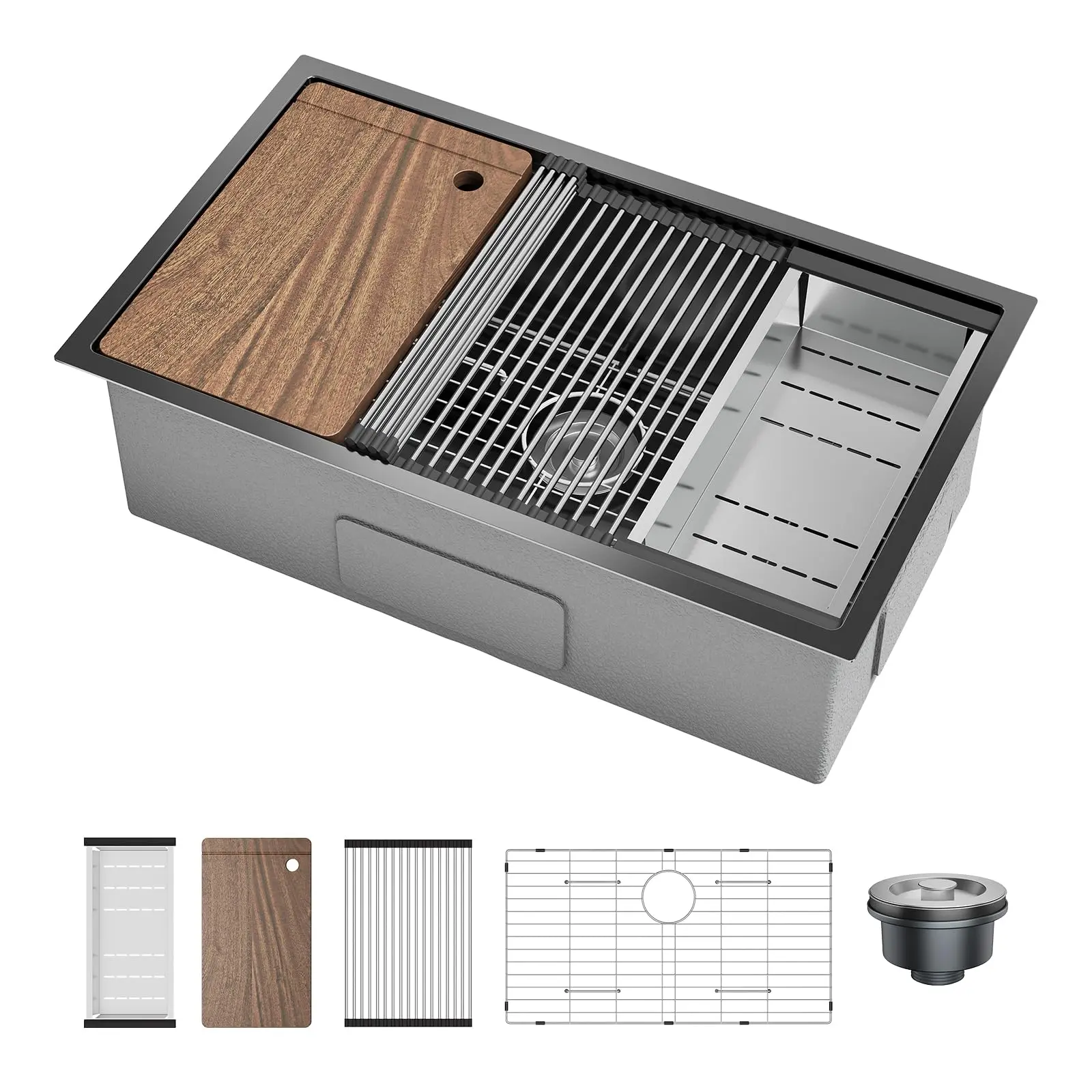 Stainless steel kitchen sink 32X19x10, single basin, deep basin for easy installation on kitchen countertop