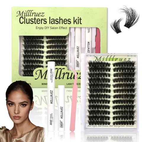 Beginner-Friendly Lash Book Kit False Eyelashes & Adhesives - Eyelash Extensions, Clusters, Waterproof Bond & Seal, Manga, Anime, Dramatic Styles for Adult Home Makeup Gifts, Eyelashes Extensions
