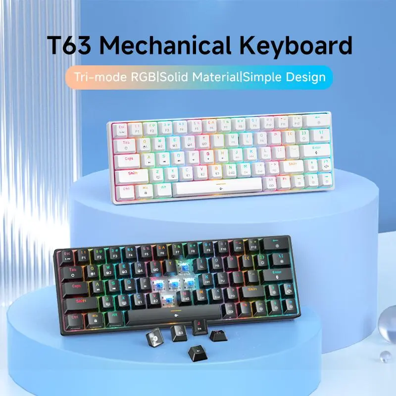 TMKB T63 60% Wireless Mechanical Gaming Keyboard - Durable, with Mechanical Blue Switches, Audible Click, FN Key, RGB Backlight, Directional Keys, for Gaming & Personal Computers