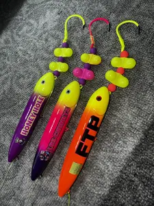 Los Chunkys, FTP, and Honey Hole 3 Pack: Los Chunkys (13cm) on 8/0 pink fluorescent hook, FTP (13cm) on 8/0 yellow fluorescent hook, Honey Hole (13cm) on 8/0 yellow fluorescent hook, all on 100 pound yellow mono leader lines