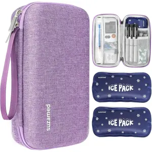 Insulin Cooler Travel Case,EVA Insulation Travel Medicine Kit with 2 Ice Packs for Diabetes Care,Insulin Pen and Other Diabetic Supplies (Purple)