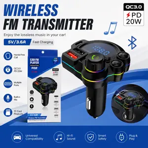 Bluetooth 5.3 Car FM Transmitter, Wireless Radio Adapter with PD 30W & USB Fast Charger, Colorful RGB Light, Hands-free Calling, Bass Music Player for All Cars, Bluetooth Car Adapter