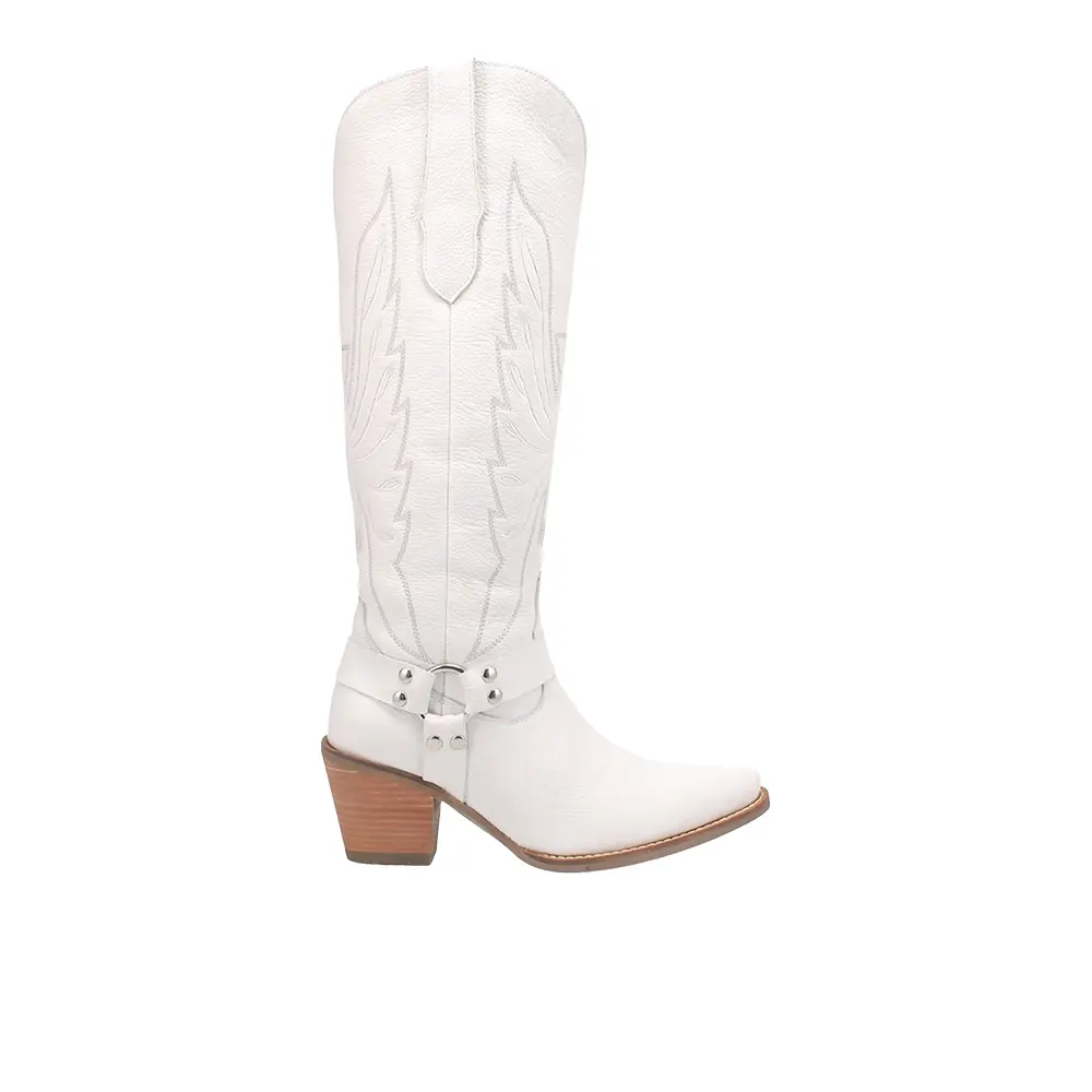 Dingo Womens Heavens To Betsy Embroidered Snip Toe  Casual Boots Knee High Mid Heel 2-3" - White