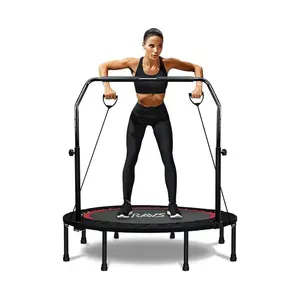 RAVS 450 LBS Foldable Mini Trampoline for Adults &Kids 40"/48"Rebounder Trampoline with Adjustable Foam Bar forIndoor Workout Fitness