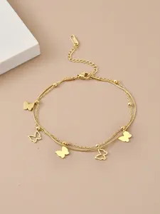 Butterfly Anklet for Women, Adjustable Beaded Jewelry, Stainless Steel Ankle Bracelet, Summer Beach Gift for Girls, Dainty Layered Anklet