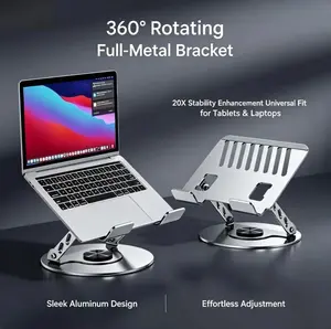 360° Rotating Laptop Stand, Adjustable Aluminum Laptop Riser with Heat Vent, Foldable Ergonomic Computer Stand for Desk, Compatible with 10-17.3" Laptops, MacBook, Tablet