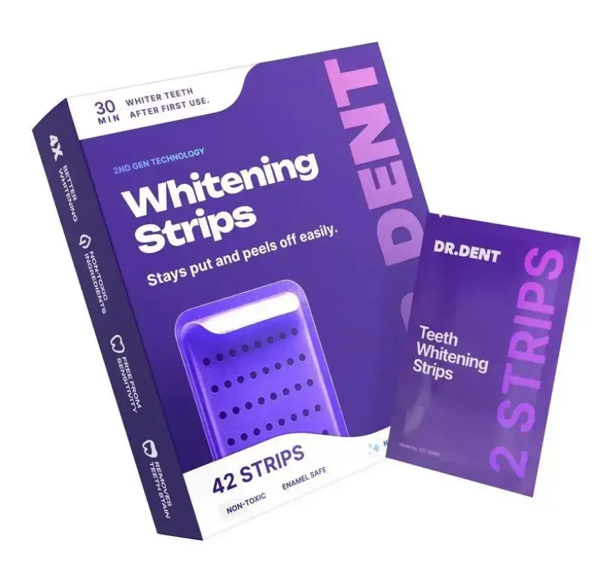 Dr. Dent Purple Teeth Whitening Strips, Fast Acting & Non-Sensitive