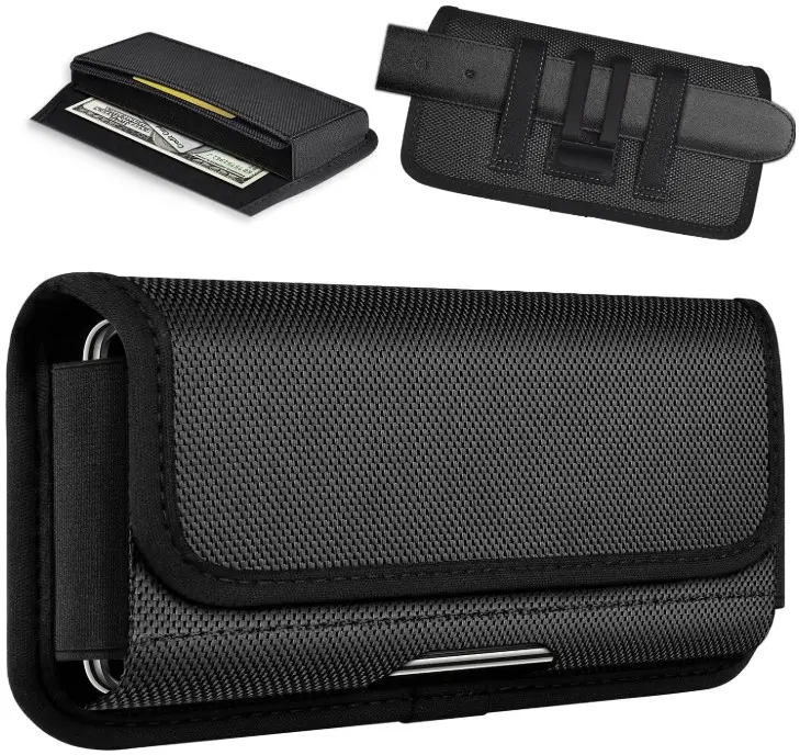 ykooe Rugged Nylon Holster Compatible with iPhone 16/15/14/13/12 Pro Max & Plus,17 Air Models, Galaxy S24/S23/S21/S20 FE Cell Phone Belt Holder for Men, Black - XL