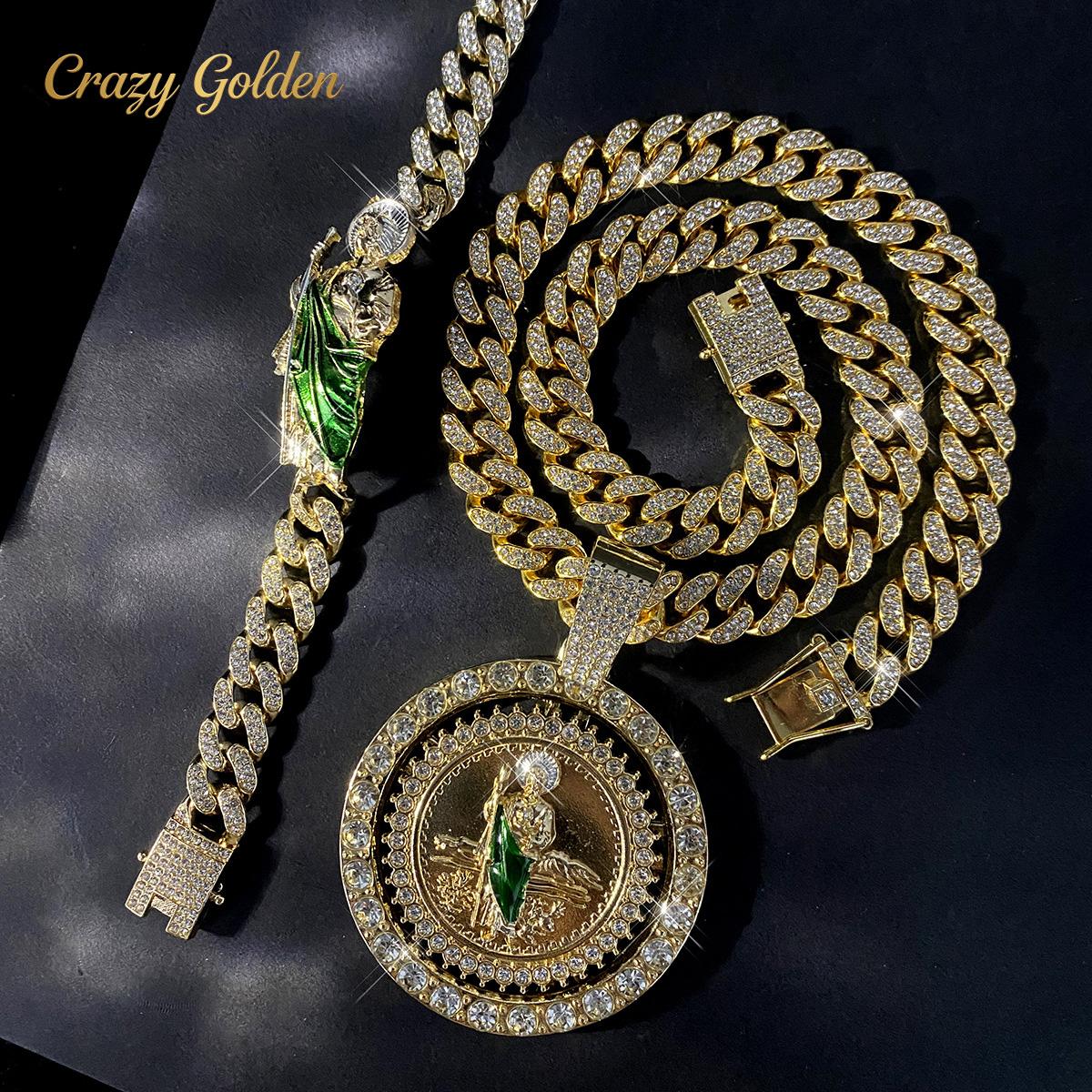 Faith-Inspired Accessory Set — The Perfect Holiday Gift — Unisex Rotating Religious Icon Pendant Necklace with Diamond Accents & Cuban Link Chain — Mother's Day Edition