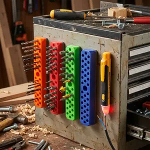 Magnetic Screwdriver Bit Storage Box, 1/4 Inch Hex Shank Drill Bit Organizer Rack, Fits Impact Drivers and Electric Tools