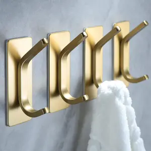 4 pcs 3.3 inch Gold Brushed Wall Hooks Stainless steel Towel Hooks/Adhesive Hooks for Hanging Coat, Hat, Towel Robe Hook Beauty & Personal Care Bathroom Organizing Accessories