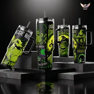 Oogie Boogie - Nightmare BF Christmas 40 oz Vacuum Insulated Tumbler with Handle Straw Let's Roll The Dice Graphic Keeps Drinks Hot/Cold Stainless Steel Travel Mug Movie Fans  Halloween Lovers Spooky Aesthetic Merch Gift