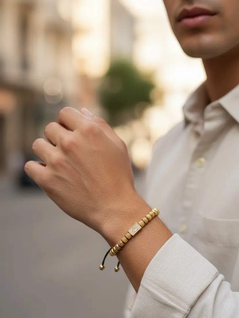 Golden Crown Charm Adjustable Bead Men Bracelet - Lightweight & Versatile Gift for Dad Son or Friend