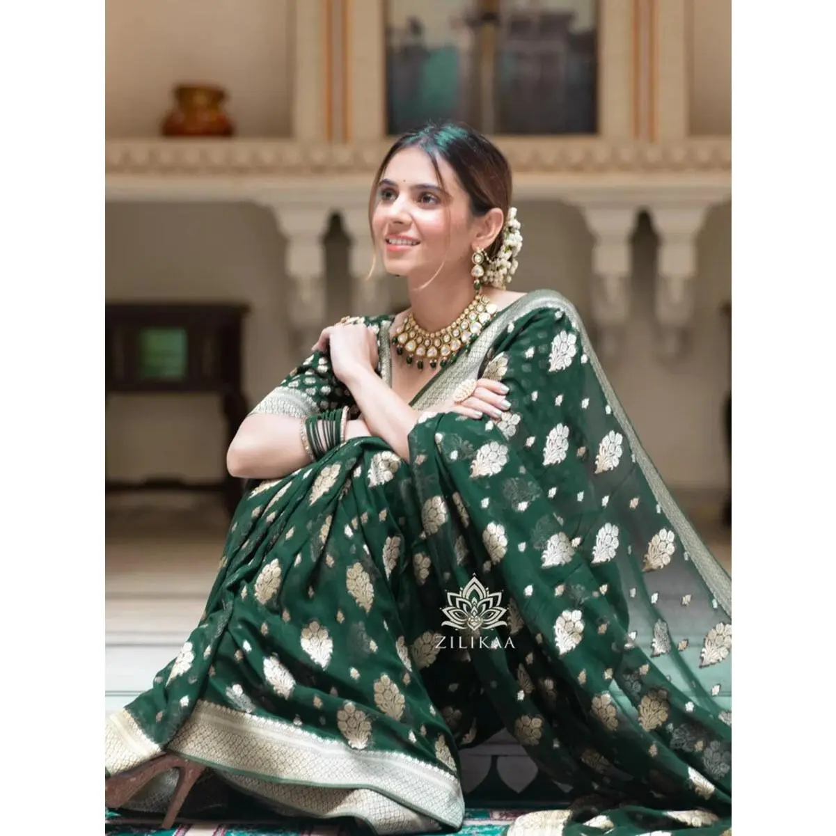 NEW ARRIVAL BANARASI SOFT SILK WEAVING WORK SAREE WITH UNSTITCHED BLOUSE GREEN