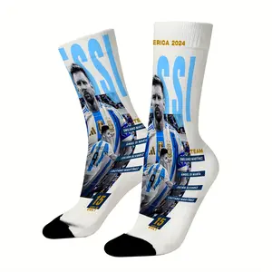 Mid-calf socks featuring the Argentine blue and white lions player Messi's outstanding performance; durable socks, unisex socks, perfect for fans, holiday gifts, and birthday presents.