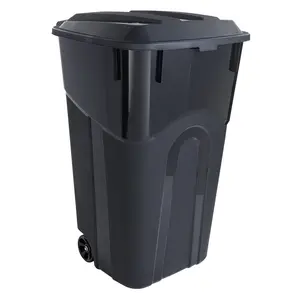 32 Gallon Wheeled Outdoor Trash Bin with Secure Hinged Lid for Home or Commercial Use