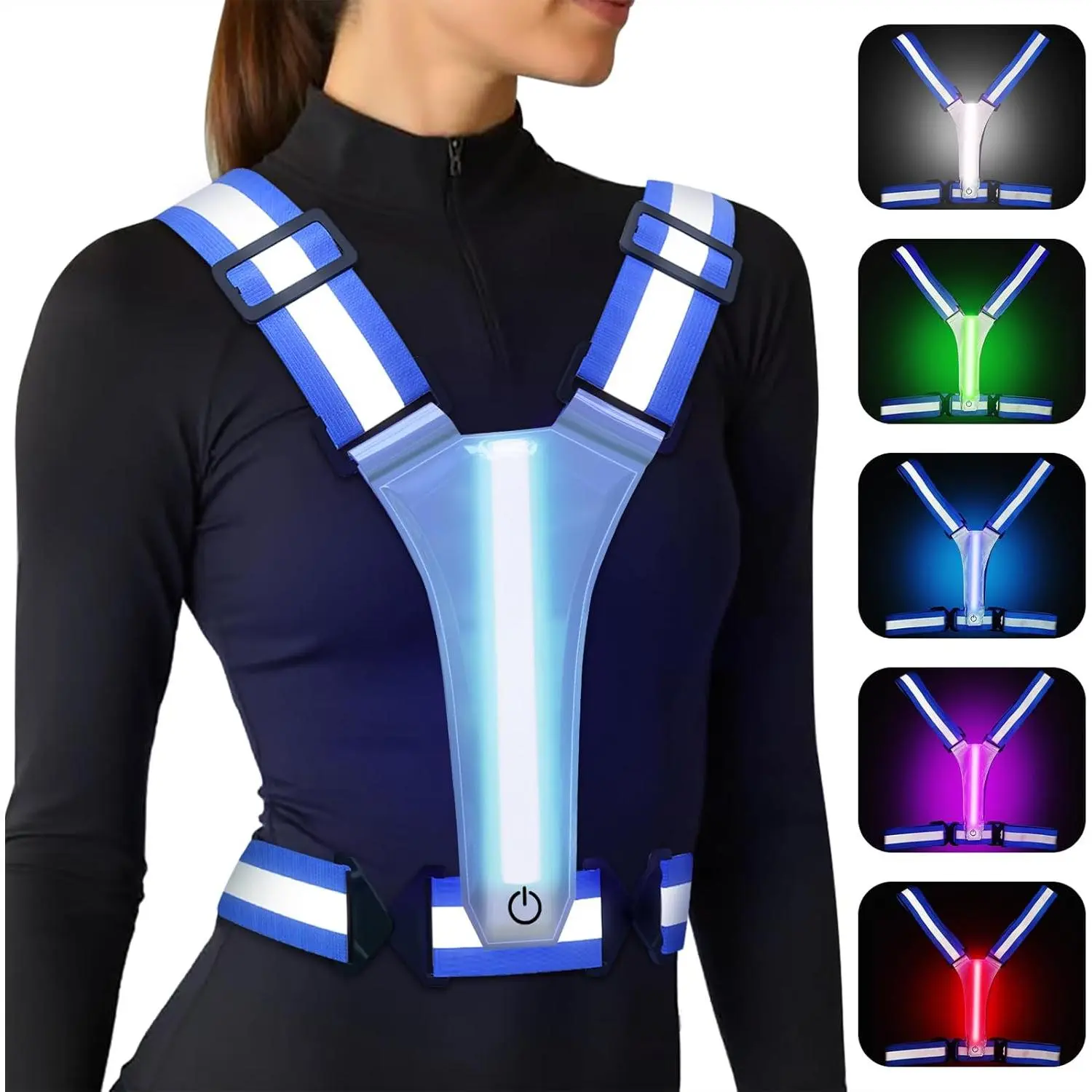Unisex Rechargeable LED Reflective Vest - High Visibility Shirts for Running, Biking, Night Use, 5-Color Lights, Adjustable Size for Kids (Baby & Maternity Fashion Accessory), Men/Women/Kids