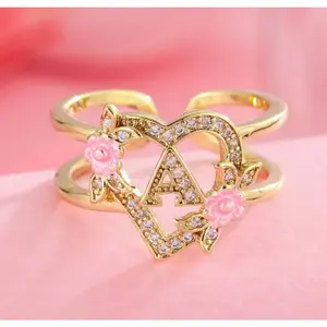 Hollow flower alphabet text opening  female niche creative versatile high sense  jewelry, valentines gifts for gf, eve valentines day gift, free shipping only wedding ring old money engagement Moissanite Sterling Silver Moonstone Mood men's