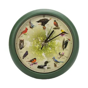 Limited Edition 20th Anniversary Singing Bird Desk Clock, 8 Inch Green with Hourly Bird Songs & Light Sensor