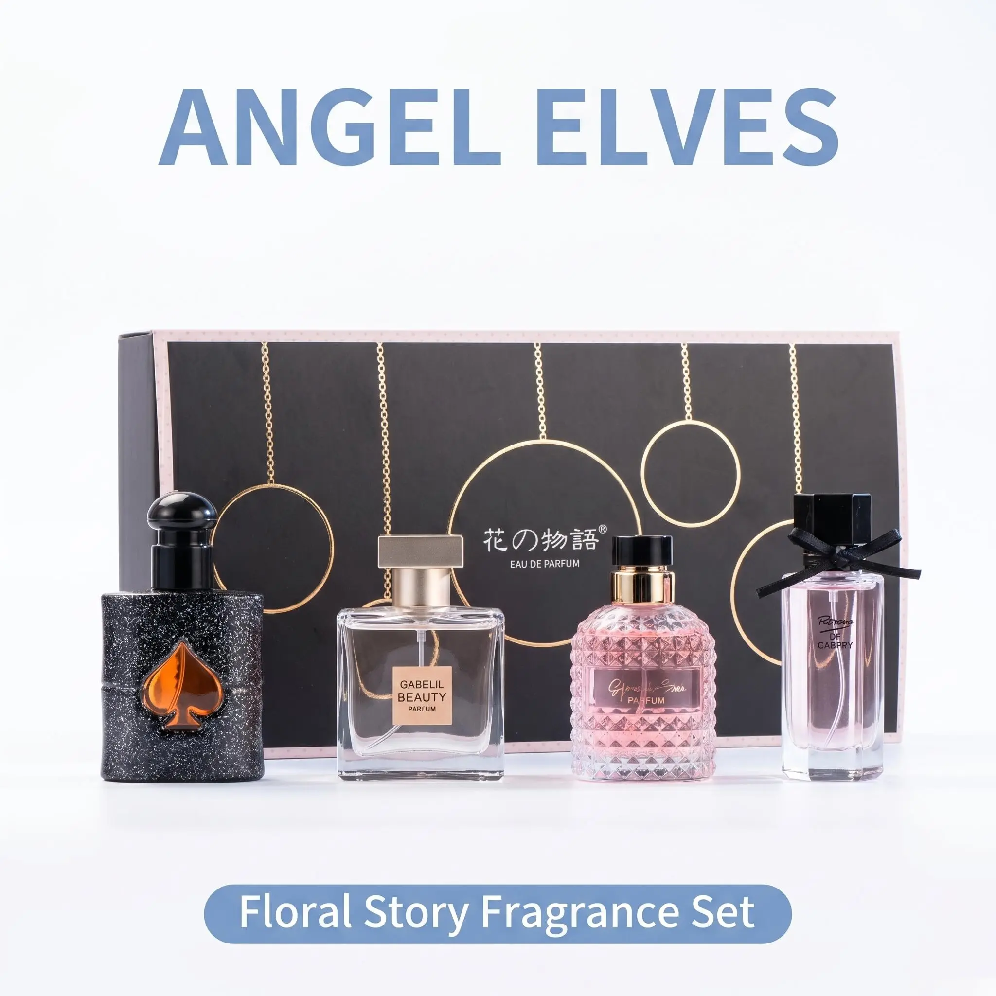 Angel Elves The Story of Flowers | 30mL*1+25mL*3 | Black Opium Fragrance Four-piece Set | with Pink Pepper &Orange Blossom and Pear &Coffee, Jasmine | women's perfume |great holiday gift | long lasting perfume | perfect birthday gift | story perfume