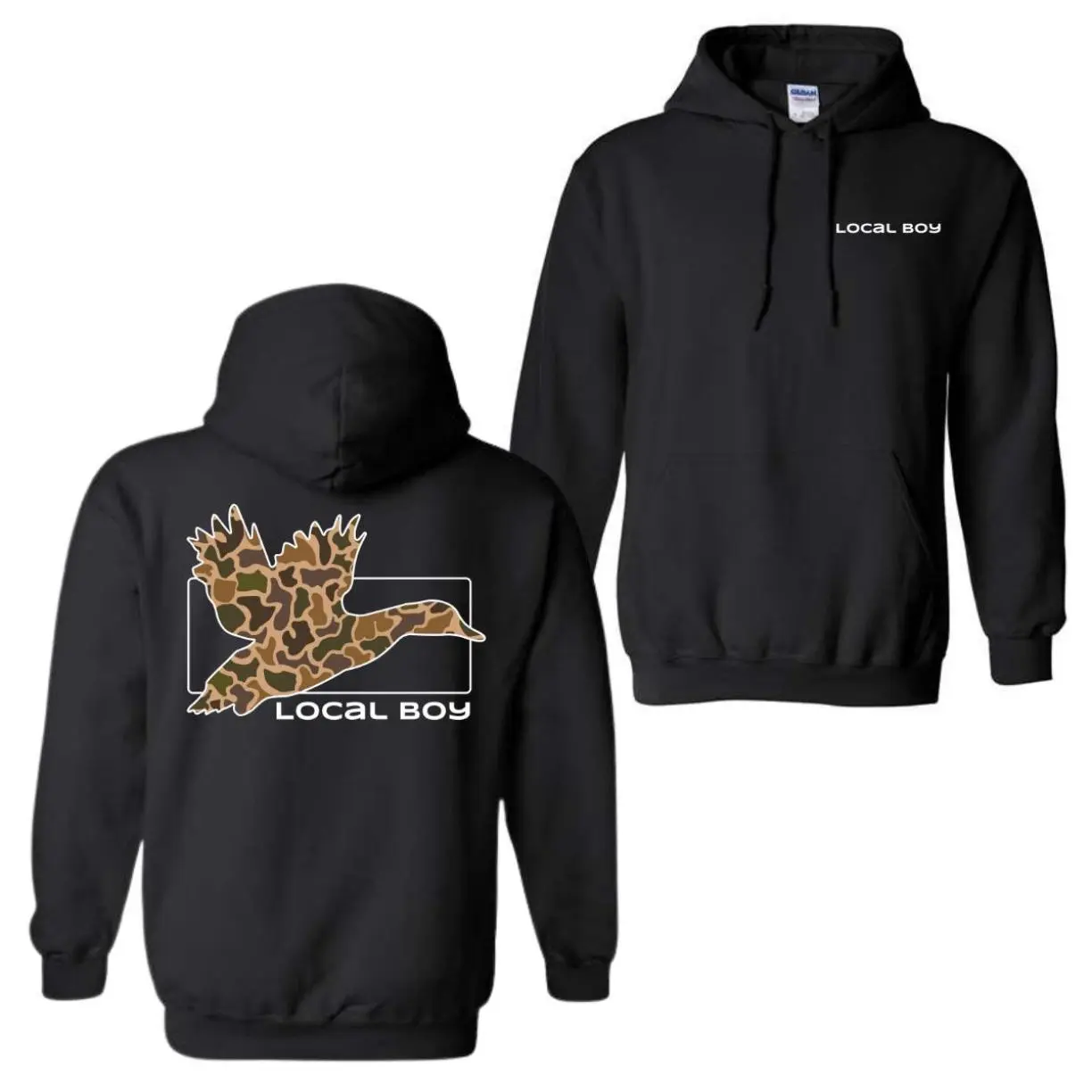 Local Boy Duck Camo Hoodie and T-shirt, Perfect for Outdoor Adventures and Casual Wear, Trendy Hoodie, Full Size Options
