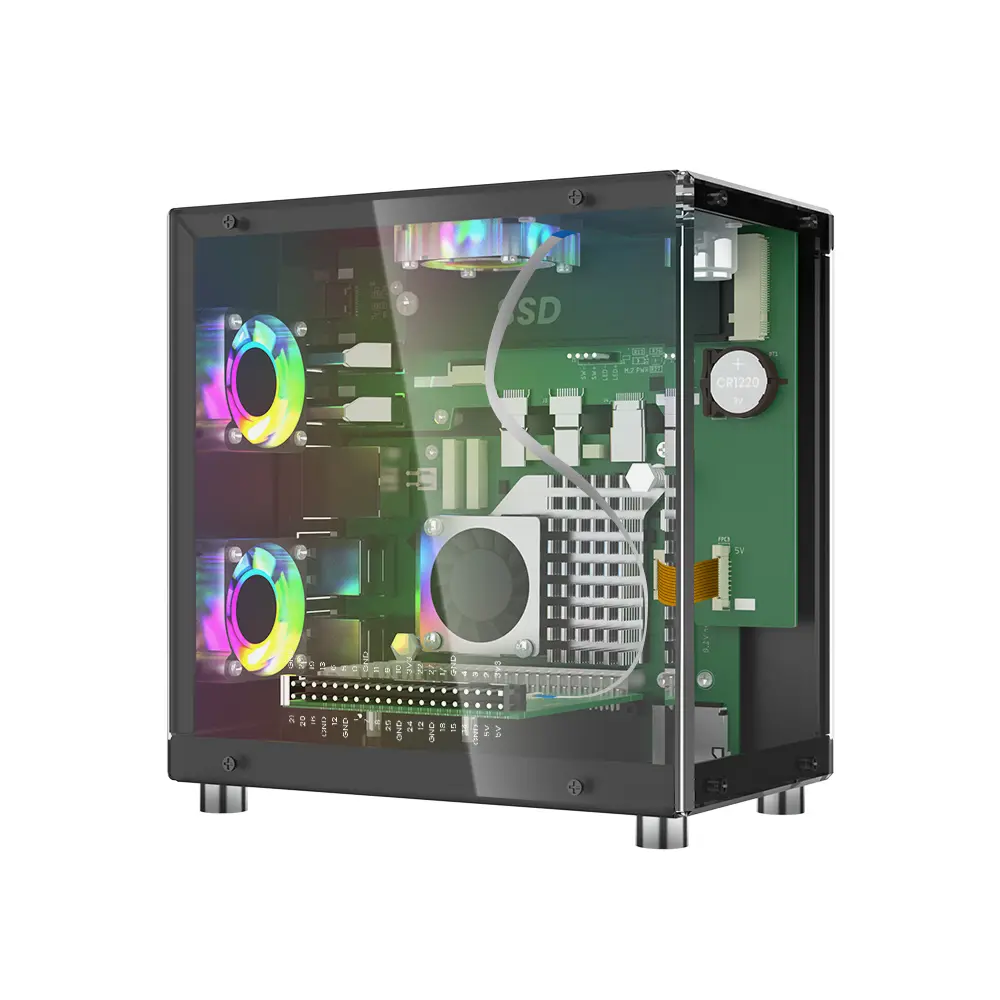 Elecrow Pitower Gen 1 2026 Mini PC Case for Raspberry Pi 5: Aluminum Case with 3 Cooling Fans, 1.3" OLED Display, Support PCIe M.2 NVMe SSD, Support  RTC(Without Raspberry Pi)