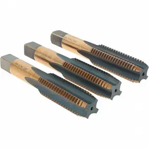 Precise 3-Piece High Speed Steel UNC Tap Set - 3/4-10 Size, 4 Flute, Bottoming & Taper Plug Taps, Gold & Oxide Finish, 4-1/4" OAL, BDNA-20692