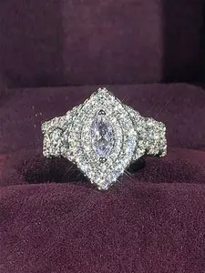 2 Pcs/Set Classical Cubic Zirconia Cluster Stone Engagement Ring Set For Women For Wedding Engagement Anniversary Party Band Jewelry Valentine's Day Gift