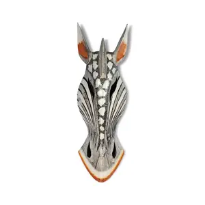 Wooden Tribal African Giraffe Mask Hand Carved Wall Plaque Hanging Home Decor Accent Sculpture Decoration Handmade Handcrafted Pearl Motif