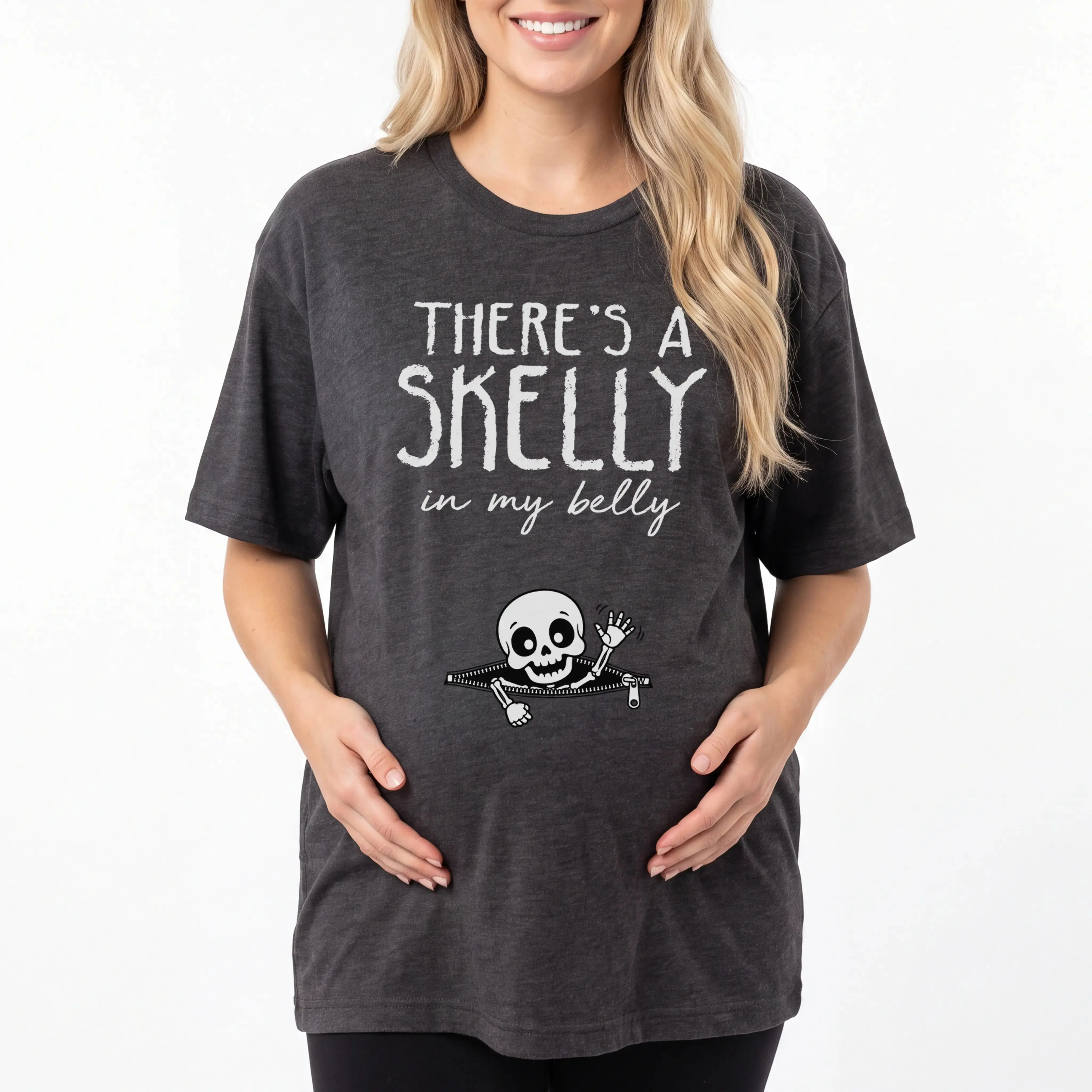 Halloween Pregnancy Shirt, There's A Skelly In My Belly Skeleton Maternity Tshirt, Funny Pregnancy Announcement Fall Shirt, Halloween Pregnant Shirt