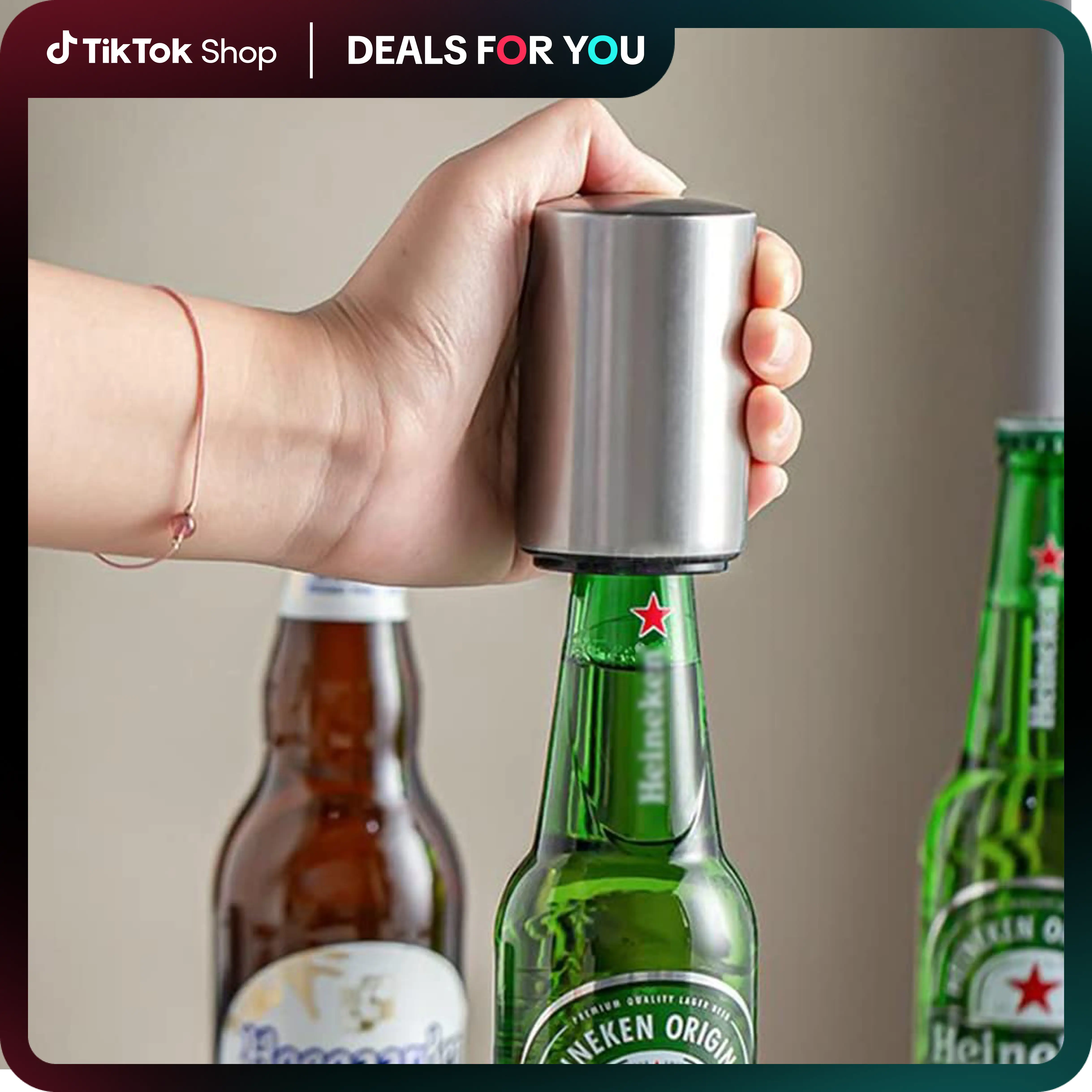 Premium Magnetic Bottle Opener – Automatic Push-Down Stainless Steel Beer Opener with Cap Catcher, No-Slip Grip for Kitchen, Home Bar & Commercial Use