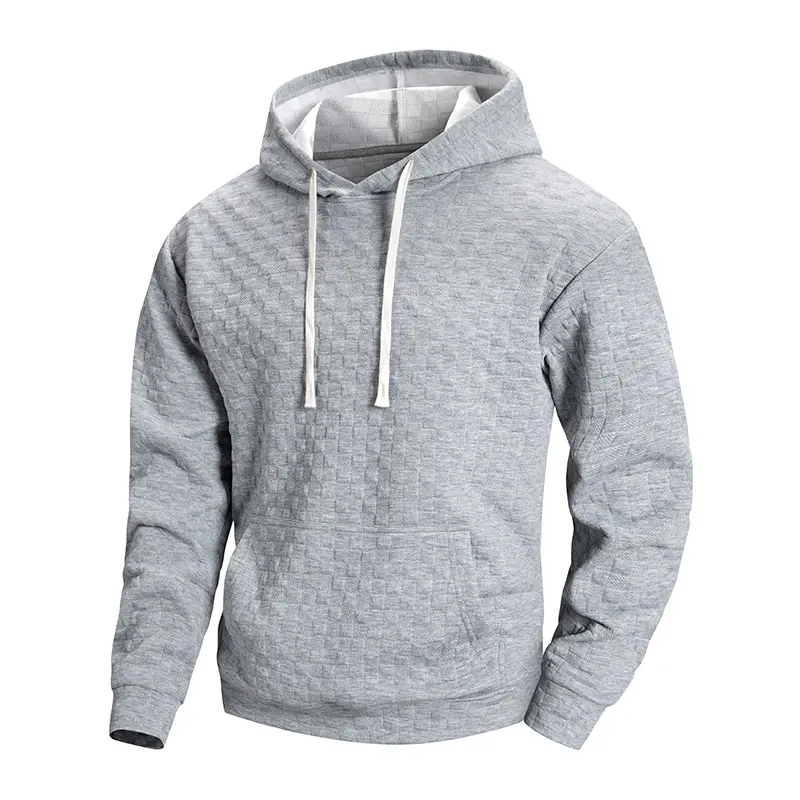 Gray Waffle Knit Hoodie – Trendy Retro Streetwear for Effortless Urban Style Menswear Sweatshirts Tops Man Pullover Long Sleeve Lawn Casual fall outfits hoodies men y2k clothing 2000s outfits streetwear black fits outfits men men clothing fall outfits men