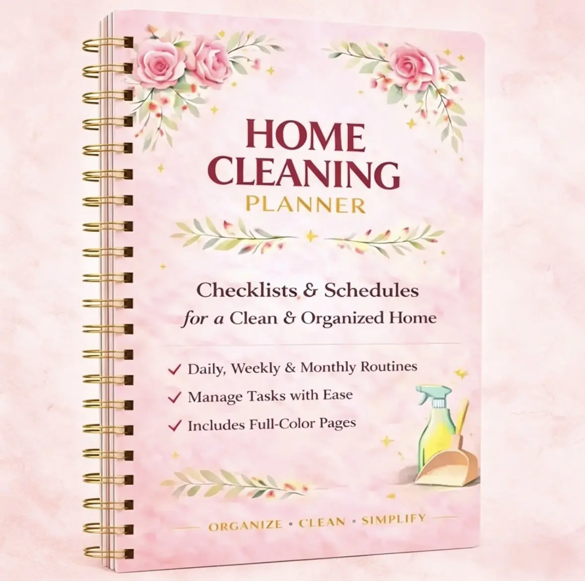 Home Cleaning Planner & Checklist Book for Women Adults Daily Weekly Monthly Cleaning Schedule Organizer with Lists Spiral Bound Durable Design