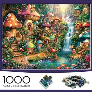 S&H 300/500/1000 Pieces Adult Wooden Mini Puzzle Box Set - Forest Stream and Mushroom House Design, Scratch-Resistant, High Difficulty, Suitable for Adults, Family Entertainment, DIY Home Decoration, Halloween, Christmas, Brain-Challenging Gift Idea