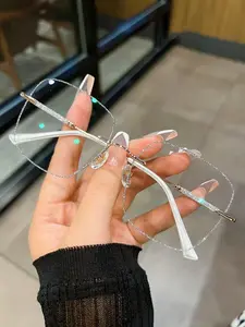 Large Frame Cut Edge Flat Glasses Fashion Versatile Trendy Frames Anti-Blue Light Eyewear, Casual Style Unisex Sunglasses for All Seasons