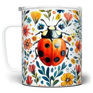 LOFTIPOP Floral Ladybug Mug, Cute Insect and Flowers Cup, Designed and Printed in the USA by Loftipop