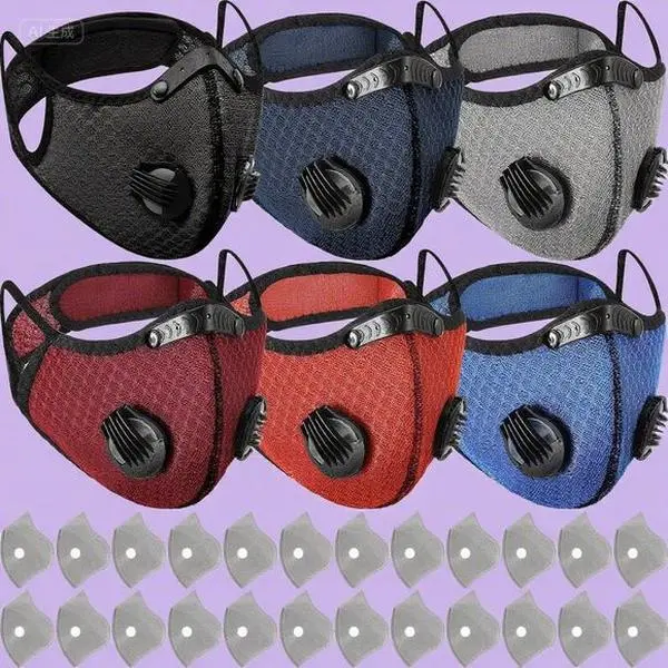 6-Pack Eco-Friendly Reusable Adjustable Respirator Mask for Welding, Construction - 5-Layer Filters, Mesh Design, Secure Seal, Comfortable Fit, 24 Activated Carbon Filters, Breathable, Fits Most Sizes