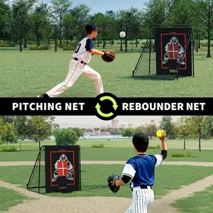 2 in 1 Baseball Rebounder Net for Pitching and Throwing, Hitting Return Net for Drills, Portable Outdoor Training Equipment, Heavy Duty for Backyard Practice