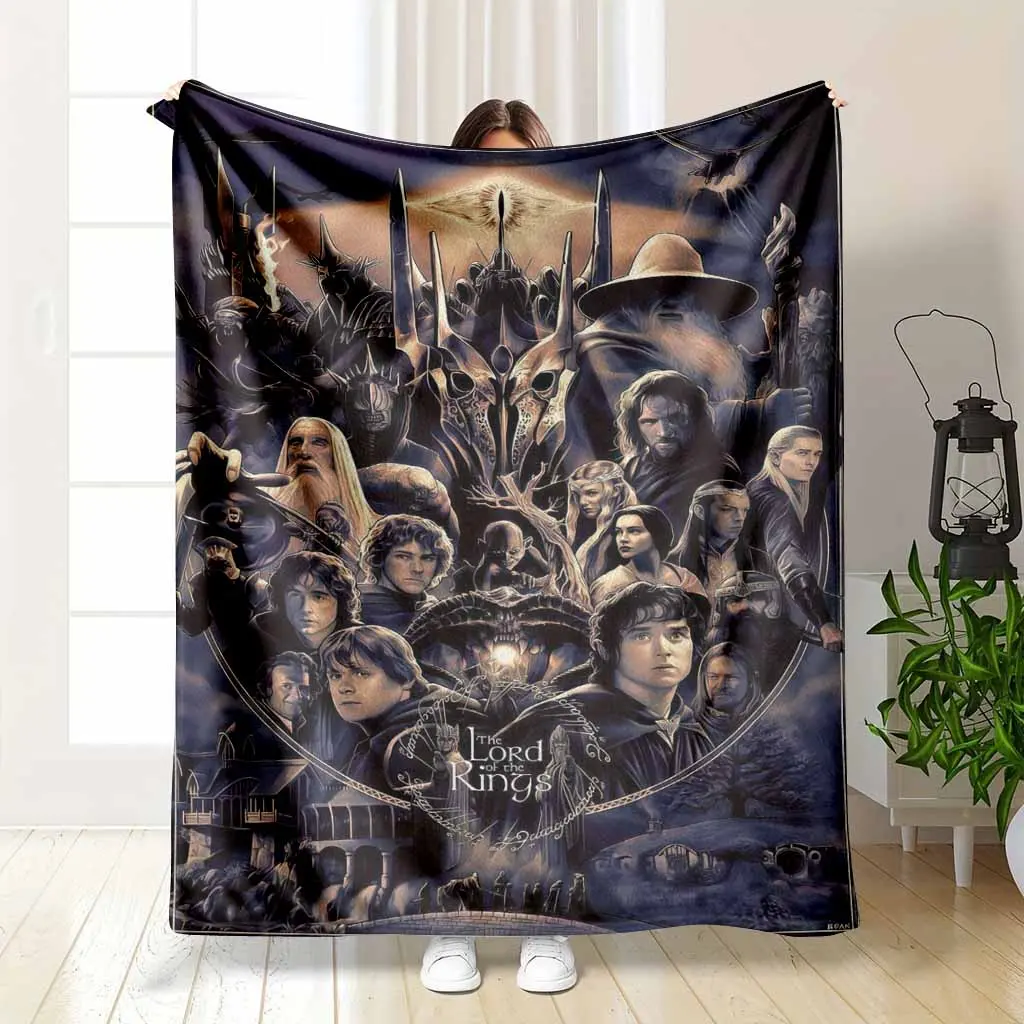 Lord of the Rings Character Collage Flannel Fleece Throw Blanket Sauron Gandalf Frodo Aragorn Movie Poster Art HD Print Ultra Soft Non Shedding Warm Cozy Sofa Decor Epic Fan Gift, Wrinkle Resistant, 30*40 Inches