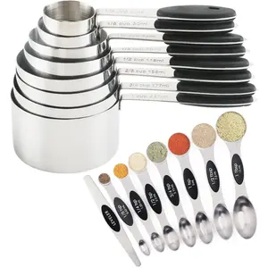Measuring Cups & Spoons Set, 16pcs/set Stainless Steel Measuring Cups & Spoons Set, Kitchen Gadgets, Kitchen Measuring Utensils, Non-slip Silicone Handle Measuring Cups for Cooking & Baking