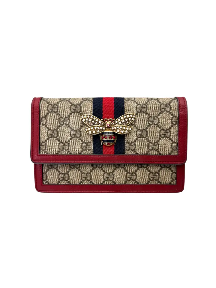 Pre-owned GUCCI canvas Crossbody Bags Queen Margaret GG Supreme Web Wallet On Chain GG1343