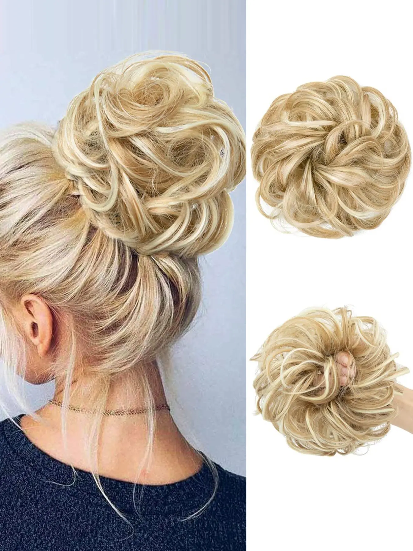 Trendy Natural Wavy High Ponytail Extension for Women, Synthetic Updo Donut Chignon, Messy Tousled Hair Bun for Women, Chignon Ponytail Hairpieces for Daily Use, Synthetic Curly Hair, Hair Extensions