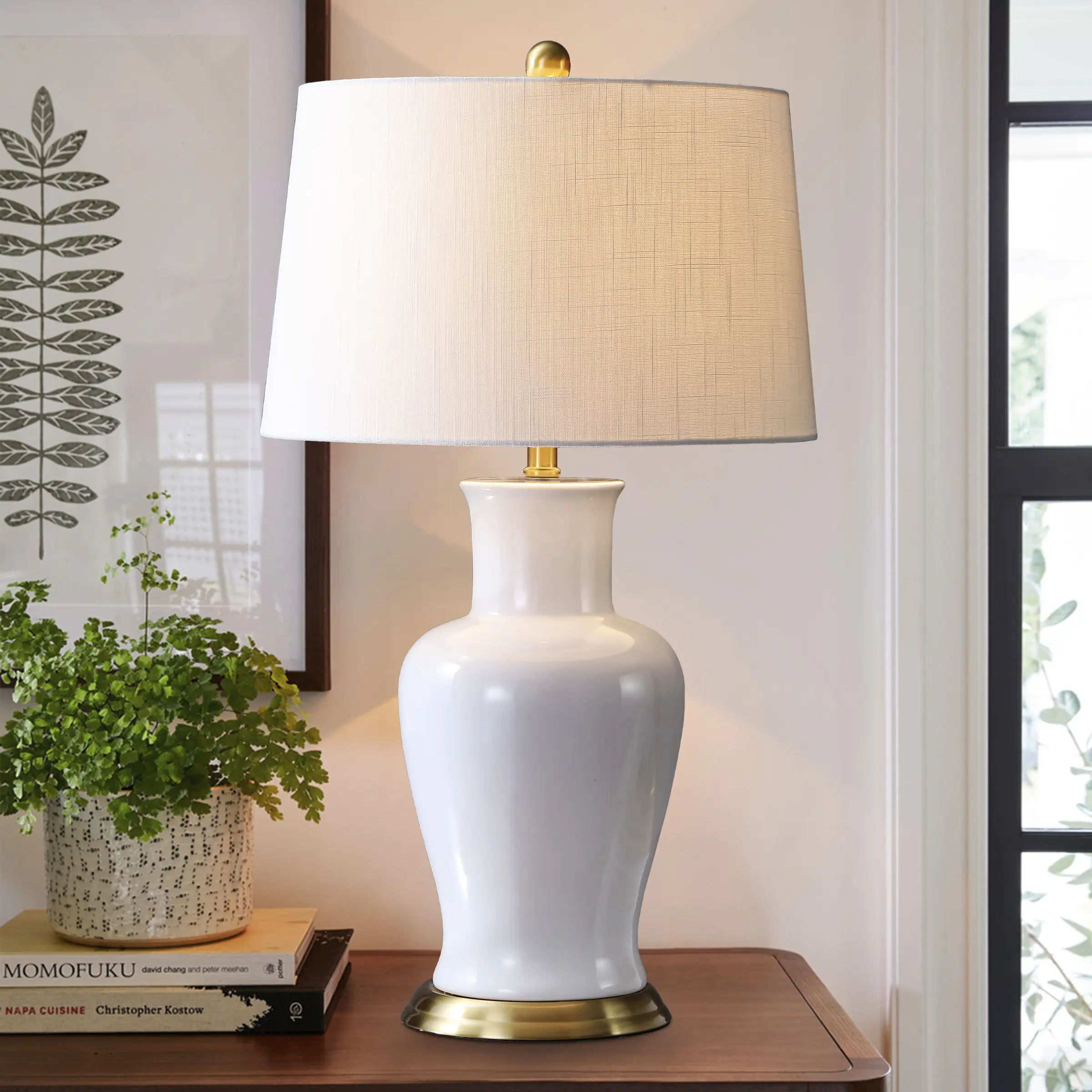 JONATHAN Y Julian Traditional Classic Ceramic Urn LED Table Lamp - Ambient Decoration Lamp, Elegant Lighting for Bedroom, Living Room, Foyer, Desk Lamp, Led Nightlight