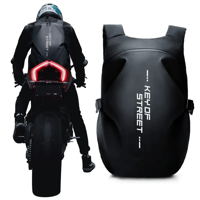 Motorcycle Backpack - Waterproof, Heavy-Duty, High-Visibility Reflective Safety Design, Built-In Helmet Compartment, Padded Straps, Spacious Ergonomic Interior, Versatile Large-Capacity Travel Bag for Riders, High-Visibility Reflective Details, Back Panel