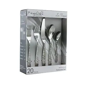 MegaChef La Vague 20 Piece Flatware Utensil Set, Stainless Steel Silverware Metal Service for 4 in S