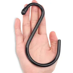 Antimbee 12 Pack Heavy Duty S Hooks, 5.5 inch Large S Hooks, S Hooks Hanger with Rubber Coated, Black S Shaped Hooks for Hanging Plants, Banana, Clothes, Bags,Towels, Kitchen Utensil