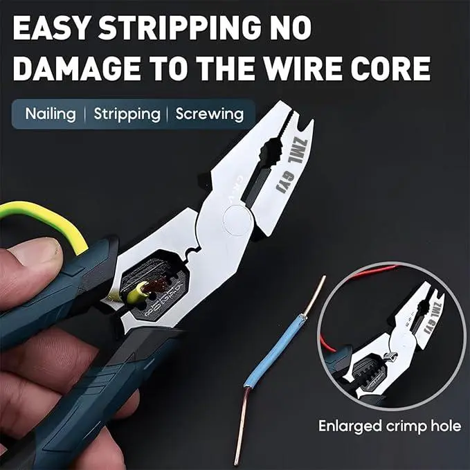 ZML CR-V Steel 7-in-1 Multi-Function Wire Stripper Pliers - Ergonomic Handle Hand Tool for Electrical Copper Cables, Precise Cut for Plumber, Construction Tasks, 1 Pliers for Electricians